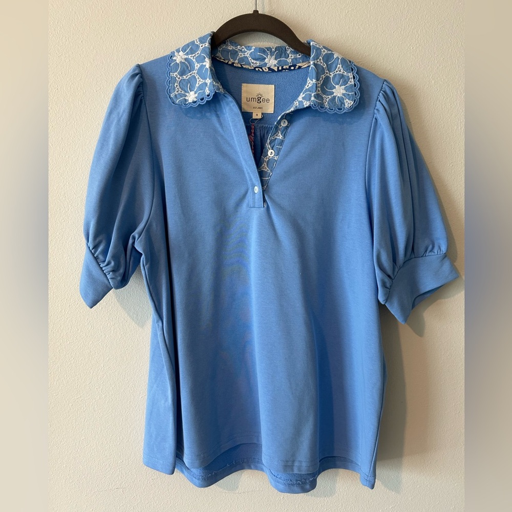 NWT Umgee Embroidered Collar Polo Blouse (S)
